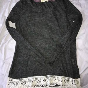 Hooded Sweater with Lace Edge